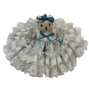 Vintage Handmade Lace Dress Teddy Bear Victorian Blue Rose Ribbon